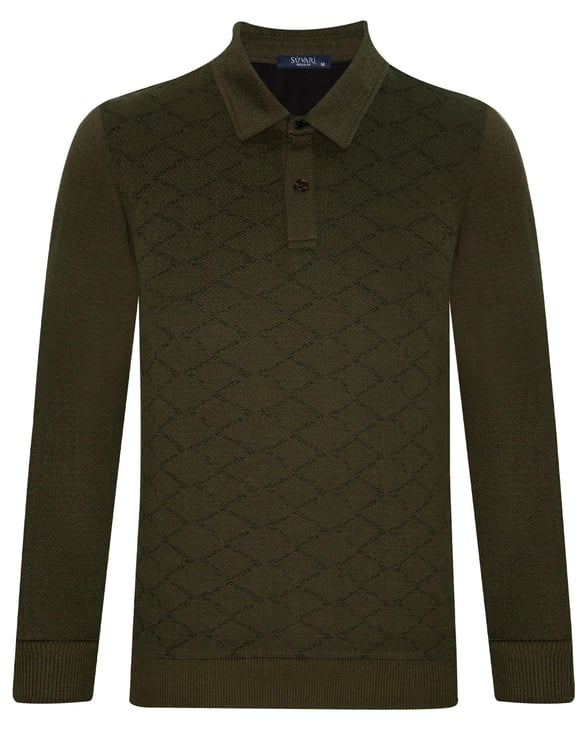 YEŞİL HAKİ 2 Regular Armürlü Polo Yaka  Triko
