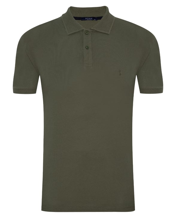YEŞİL HAKİ 2 Regular Armürlü Polo Yaka  Tişört