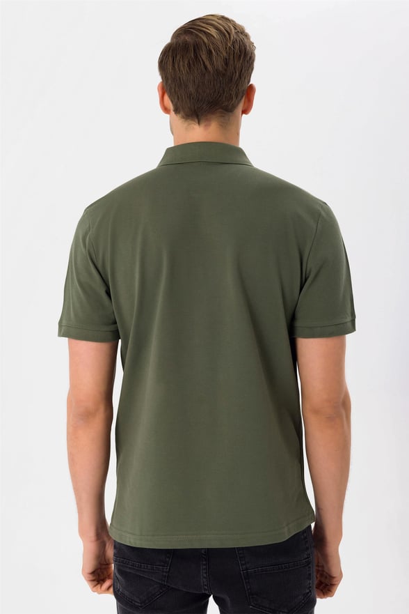 YEŞİL HAKİ 2 Slim Armürlü Polo Yaka  Tişört