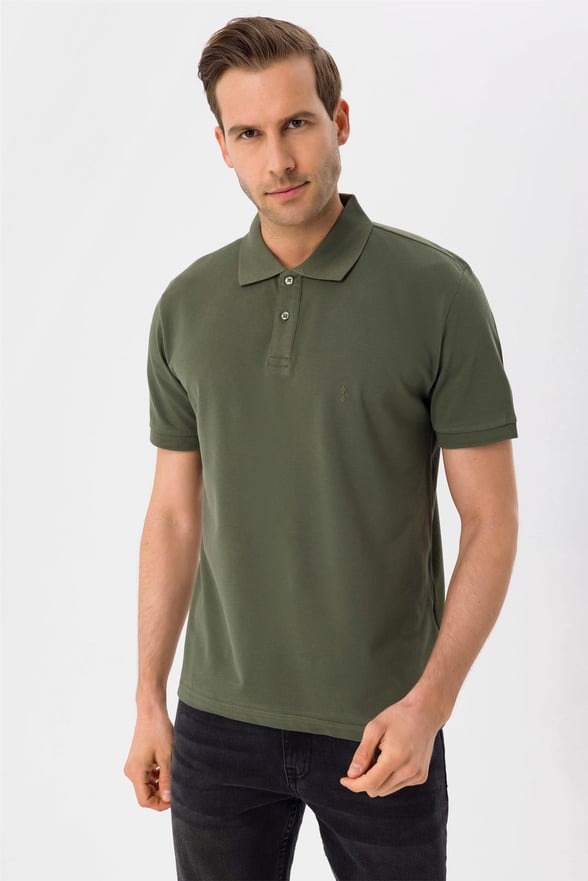 YEŞİL HAKİ 2 Slim Armürlü Polo Yaka  Tişört