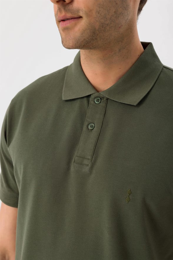 YEŞİL HAKİ 2 Slim Armürlü Polo Yaka  Tişört