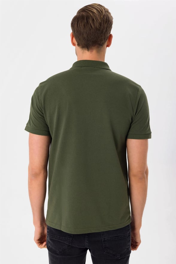 YEŞİL HAKİ 2 Slim Armürlü Polo Yaka  Tişört