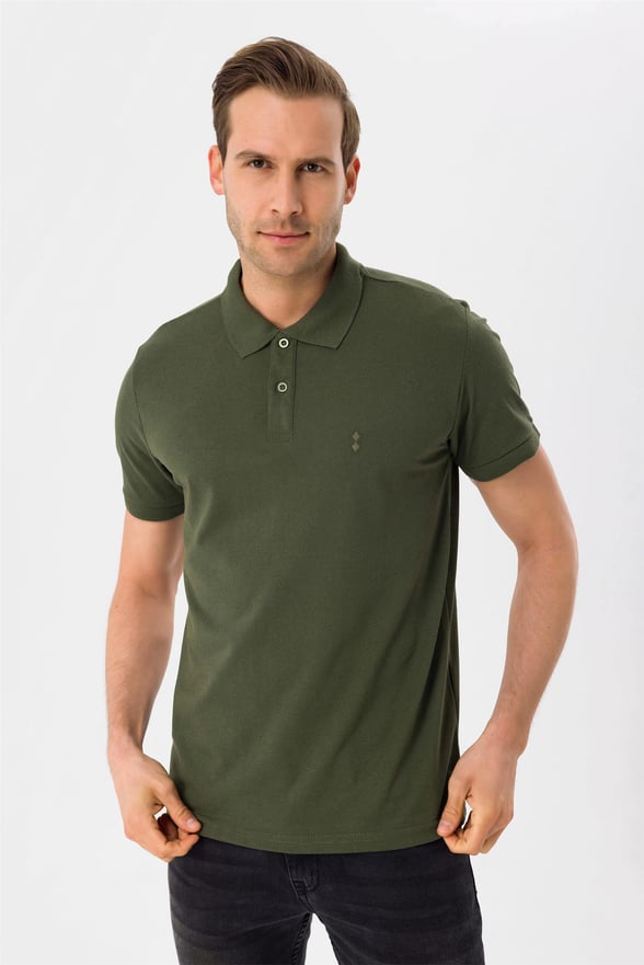 YEŞİL HAKİ 2 Slim Armürlü Polo Yaka  Tişört