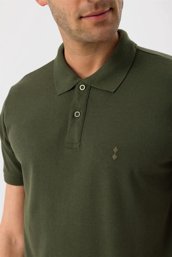 YEŞİL HAKİ 2 Slim Armürlü Polo Yaka  Tişört