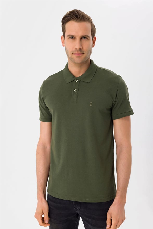 YEŞİL HAKİ 2 Slim Armürlü Polo Yaka  Tişört