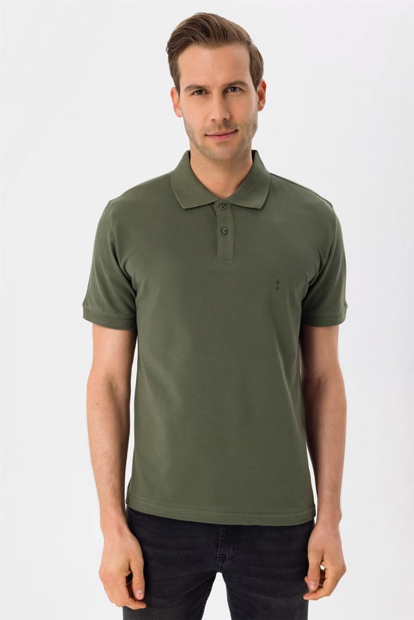 YEŞİL HAKİ 2 Slim Armürlü Polo Yaka  Tişört