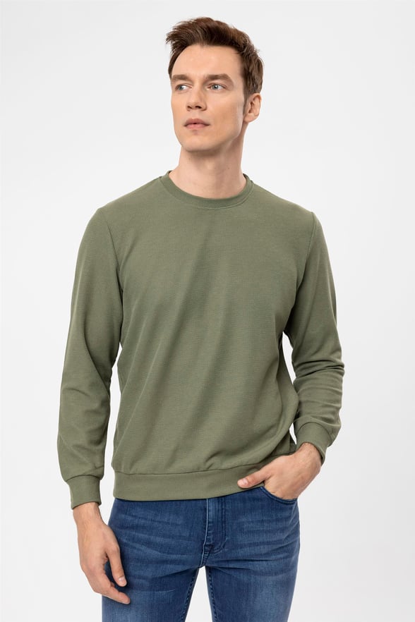 YEŞİL HAKİ 4 Regular Armürlü O Yaka  Sweatshirt