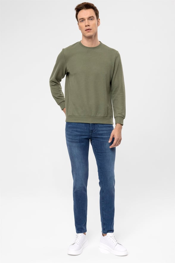 YEŞİL HAKİ 4 Regular Armürlü O Yaka  Sweatshirt