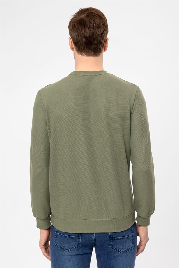 YEŞİL HAKİ 4 Regular Armürlü O Yaka  Sweatshirt