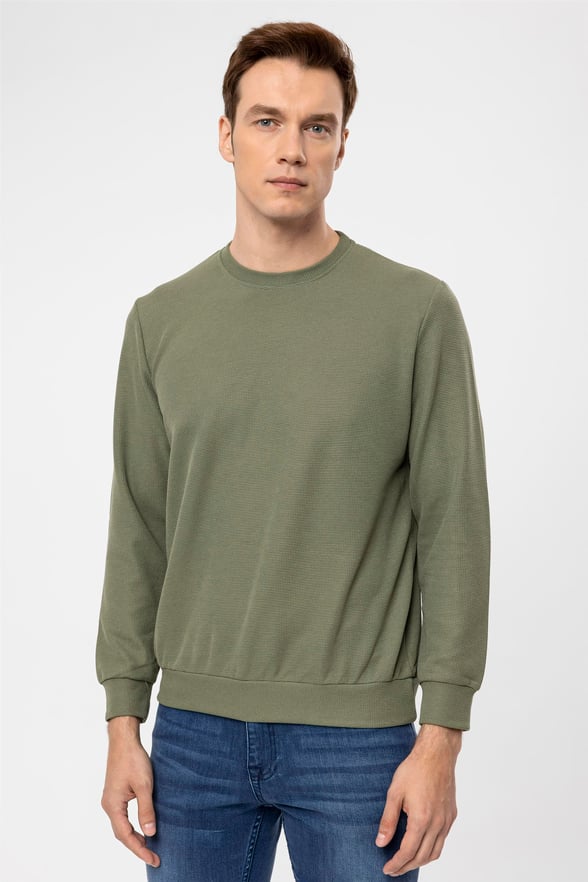YEŞİL HAKİ 4 Regular Armürlü O Yaka  Sweatshirt