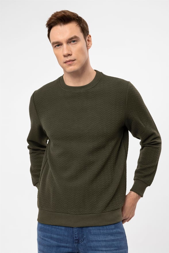 YEŞİL HAKİ 4 Regular Kapitone O Yaka  Sweatshirt