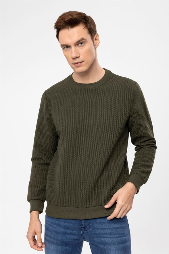 YEŞİL HAKİ 4 Regular Kapitone O Yaka  Sweatshirt