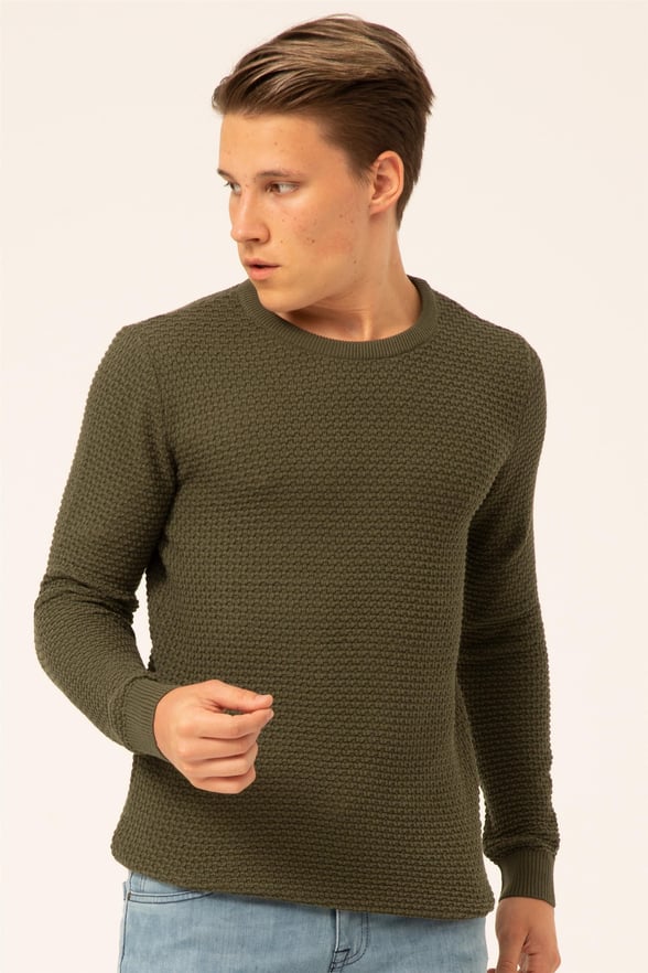 YEŞİL HAKİ 4 Slim Armürlü O Yaka  Triko