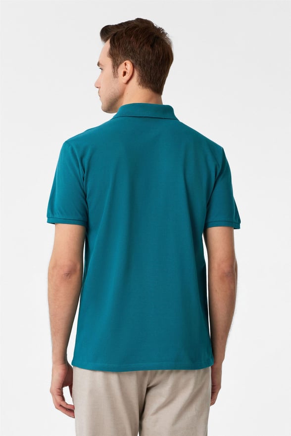 Yeşil Slim Armürlü Polo Yaka Tişört