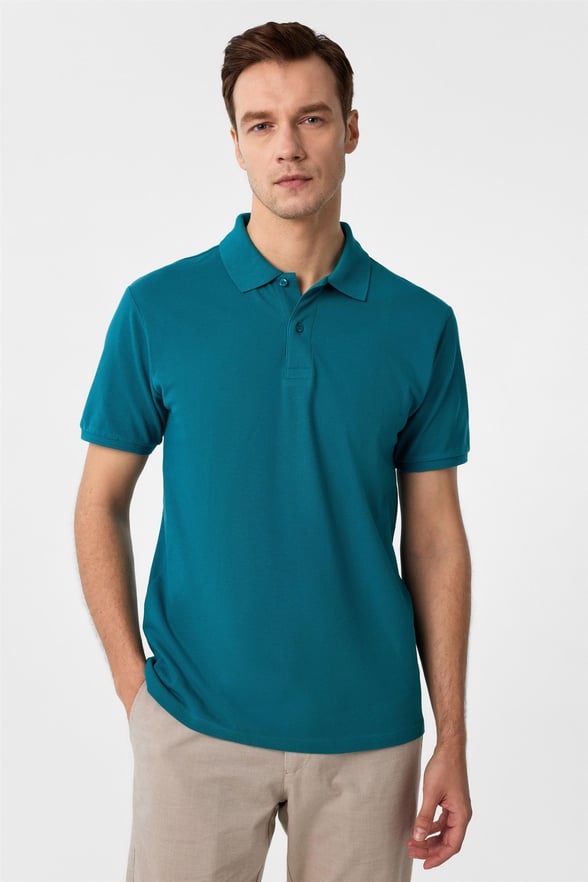 Yeşil Slim Armürlü Polo Yaka Tişört