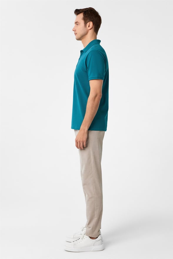 Yeşil Slim Armürlü Polo Yaka Tişört