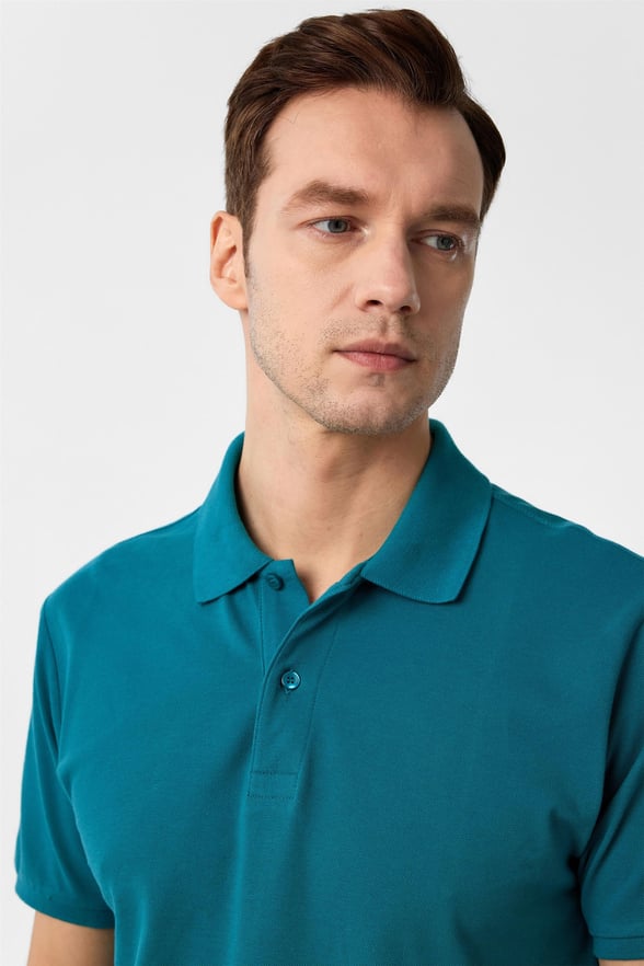 Yeşil Slim Armürlü Polo Yaka Tişört