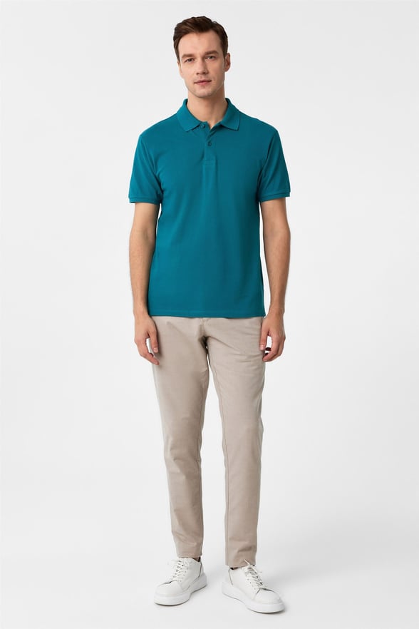 Yeşil Slim Armürlü Polo Yaka Tişört