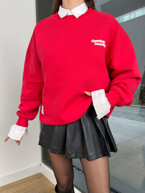 Bisiklet Yaka Yazılı Alfonso Kadın Kırmızı Sweatshirt 24k339