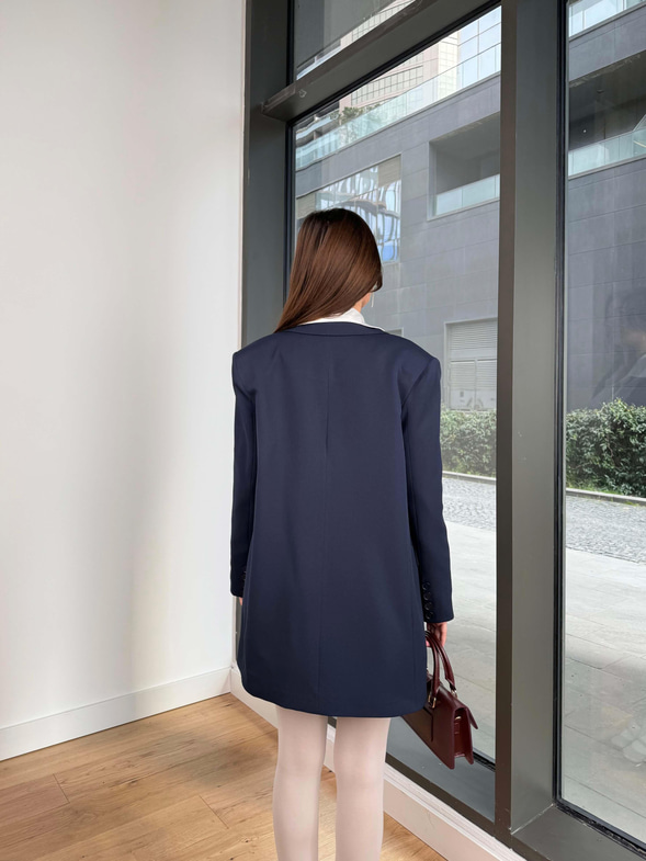 Önü Düğme Kapamalı Blazer Ceket Beli Kemerli Pileli Mini Etek Andre Kadın Lacivert Takım 24Y100