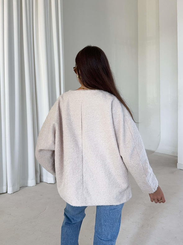 Oversize Önden Bağlamalı Annabel Kadın Bej Peluş Ceket 26K005