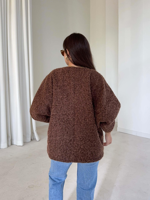 Oversize Önden Bağlamalı Annabel Kadın Kahve Peluş Ceket 26K005