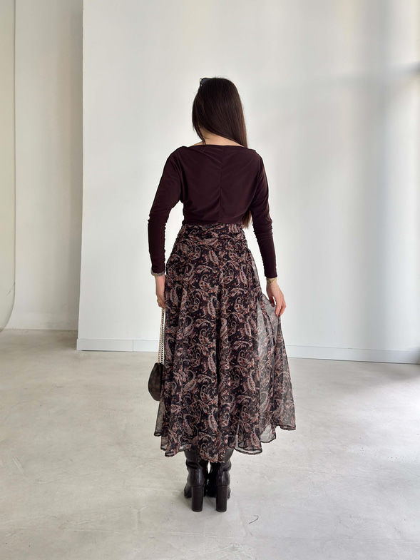 Kayık Yaka Uzun Kollu Ava Kahve Kadın Bluz 26K369