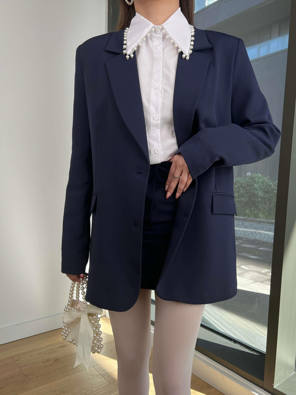 Önü Düğme Kapamalı Blazer Ceket Yüksek Bel Mini Etek Azelia Kadın Lacivert Takım 24Y073