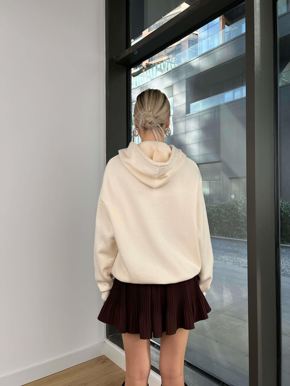 Kapüşonlu Kanguru Cepli San Francisco Yazılı Beres Kadın Taş Sweatshirt 24k000192