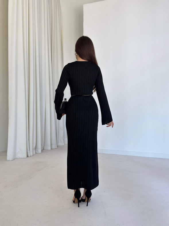 Bisiklet Yaka Agatha Siyah Triko Kadın Elbise 26K003