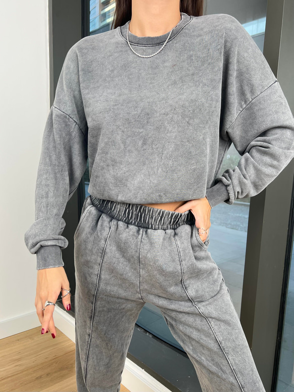 Uzun Kollu Bosque Kadın Gri Crop Sweatshirt 24k000130
