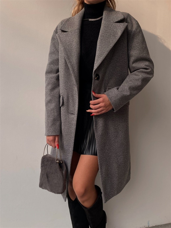 Boyfriend Arka Yırtmaçlı Eliza Kadın Gri Kaban 22K000334