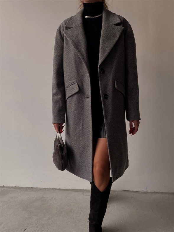 Boyfriend Arka Yırtmaçlı Eliza Kadın Gri Kaban 22K000334