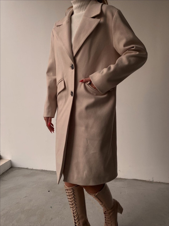 Boyfriend Arka Yırtmaçlı Eliza Kadın Taş Renk Kaban 22K000334