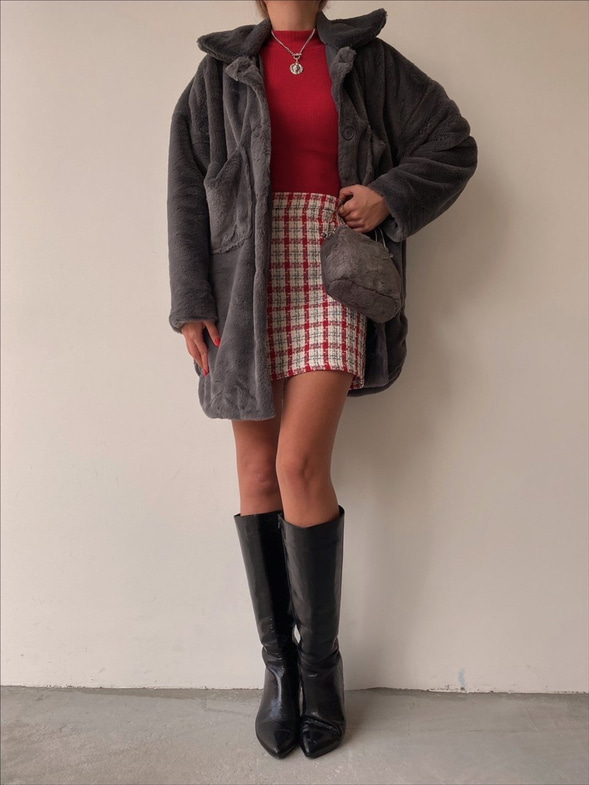 Boyfriend Önde Büyük Cep Detaylı Kadın Gri Renk  Kürk Mont 22K000355