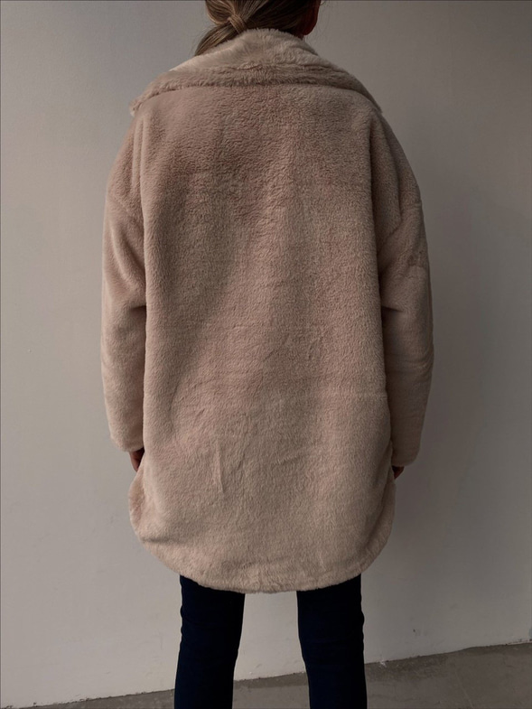 Boyfriend Önde Büyük Cep Detaylı Kadın Taş Renk  Kürk Mont 22K000355