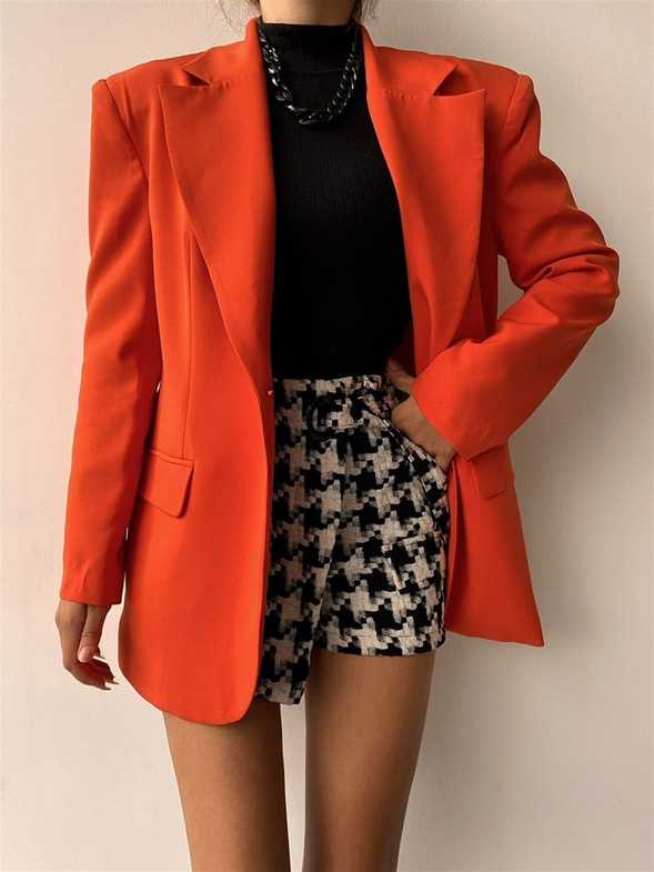 Vatkalı Cep Detaylı Kadın Turuncu Blazer Ceket 22K000033