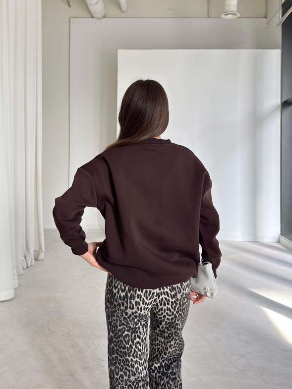 Desenli Bisiklet Yaka Connel Kahve Kadın Sweat 26K215