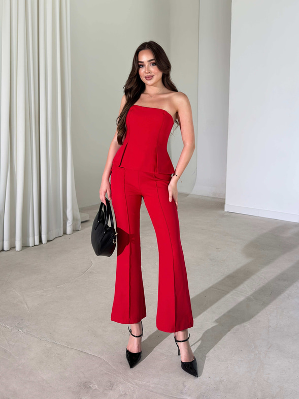 Straplez Korse Görünüm Kırmızı Delilah Kadın Tulum 26Y337