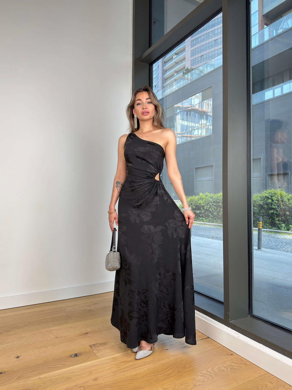 Tek Omuz Askılı Beli Pencere Detaylı Detbir Siyah Kadın Elbise 25Y289