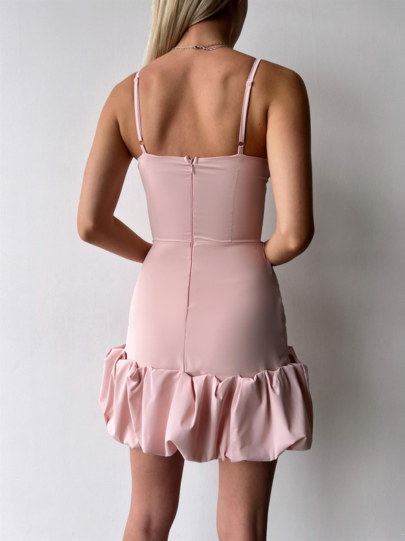 Ayarlanabilir İnce Askılı Göğüs Kısmı Drape Detaylı Doze Kadın Pudra Mini Elbise 23Y000403