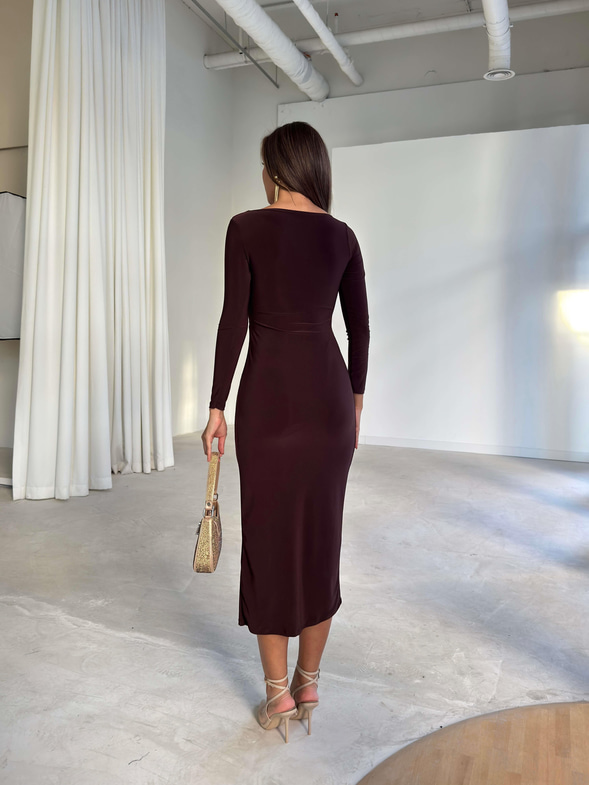 Aksesuarlı Drape Detaylı Duncan Kahve Kadın Elbise 26K226
