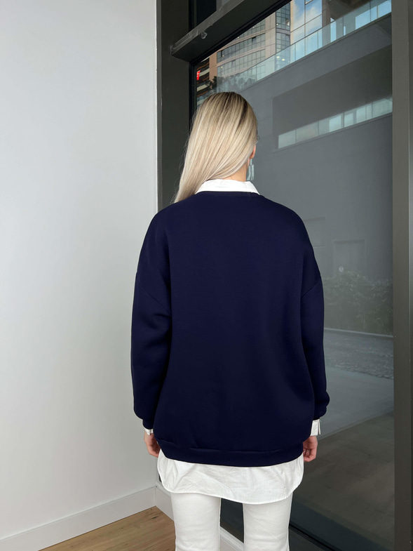 Bisiklet Yaka Los Angelas Yazılı Dust Kadın Lacivert Sweatshirt 24k000193