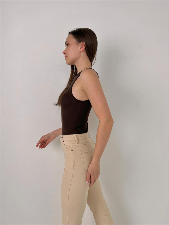 Kalın Askı Fitilli Çıtçıtlı Kadın Kahve  Bodysuit 23Y000073