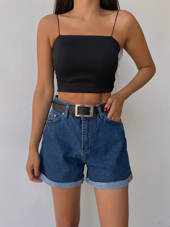 Fitilli İp Askılı Kadın Siyah Bluz 22K000550