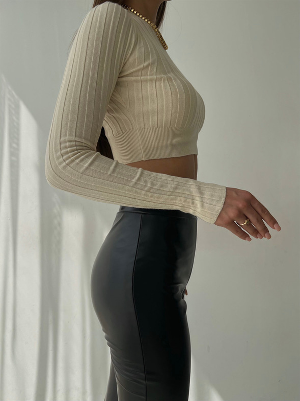 Fitilli Uzun Kol Baldric Kadın Krem Triko Crop 23K000018