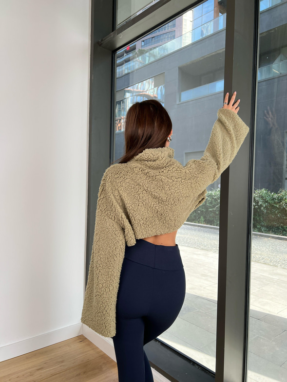 Boğazlı Peluş Frio Kadın Haki Kazak 24k000168