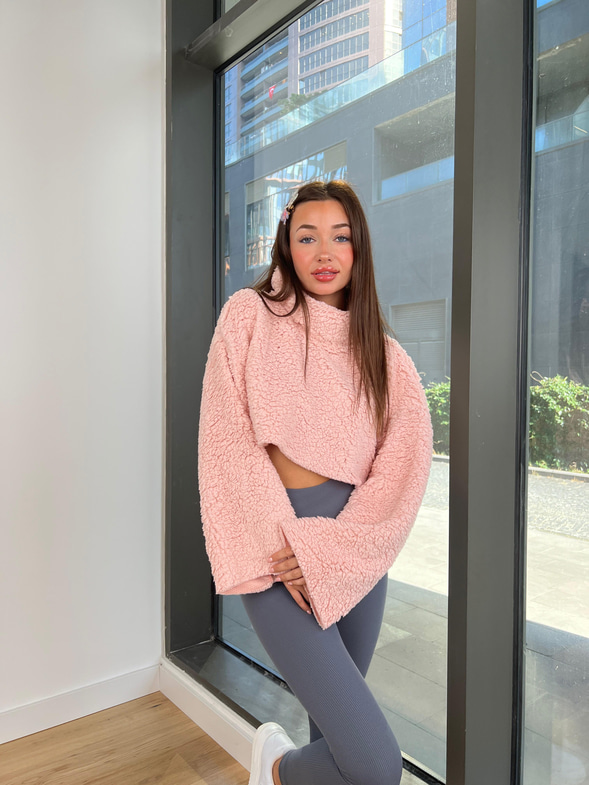 Boğazlı Peluş Frio Kadın Pembe Kazak 24k000168