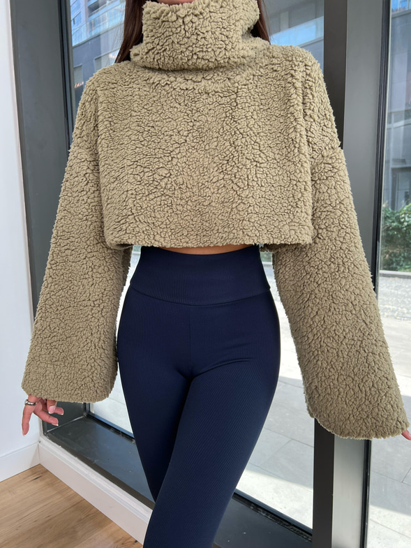 Boğazlı Peluş Frio Kadın Haki Kazak 24k000168