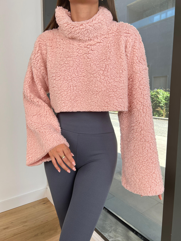 Boğazlı Peluş Frio Kadın Pembe Kazak 24k000168